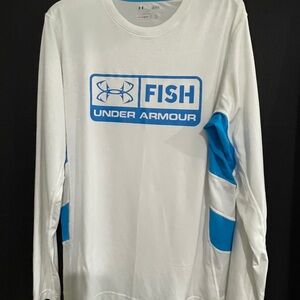 Under Armour White and Blue Fishing Long Sleeve Shirt